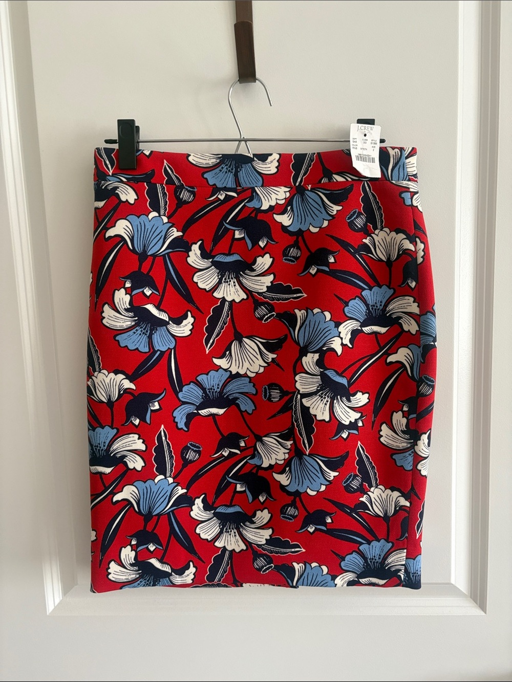 J. Crew Red Floral Mini Skirt with Blue and White Accents